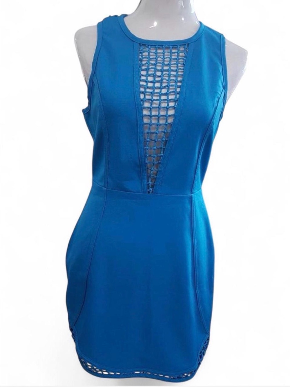Women’s Blue Mesh-Panel Cutout Mini Dress